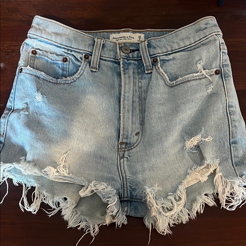 Abercrombie & Fitch Blue Jean Shorts Distressed High-Waisted
